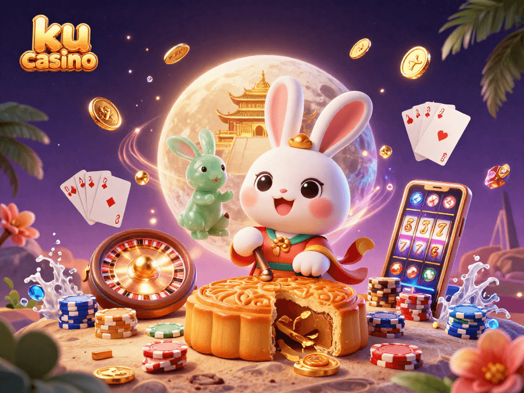 Experience ku casino with engaging gameplay featuring animations of enchanting moon rabbits and poker elements.
