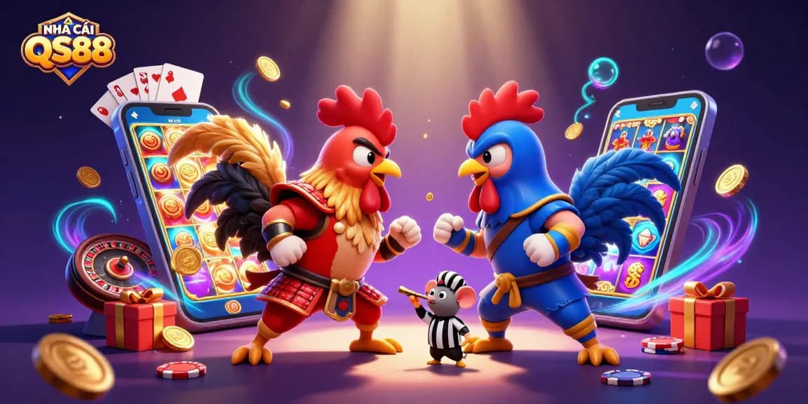 Experience thrilling battles with NHÀ CÁI QS88 featuring samurai and ninja roosters in 3D.