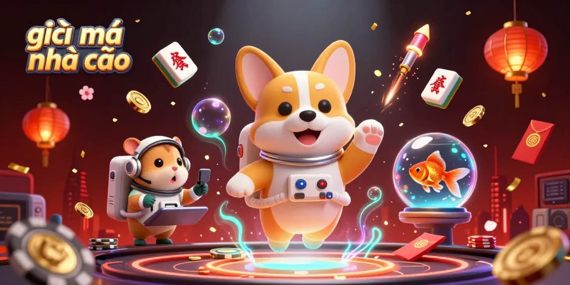Engage with giải mã nhà cái through a lively casino space scene, featuring playful characters and vibrant game elements.