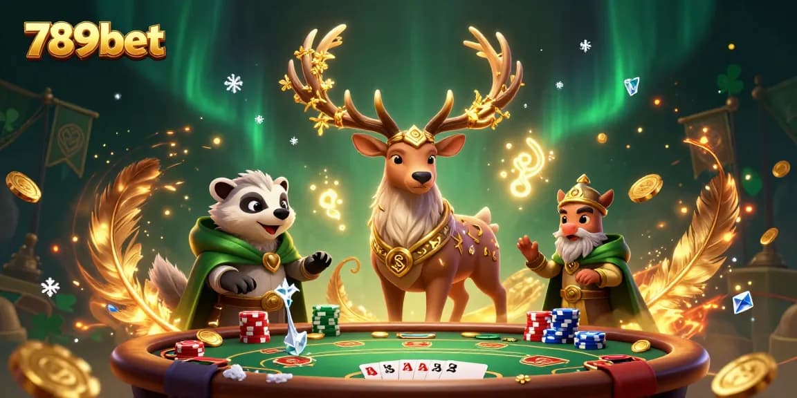 Engage with 789bet’s thrilling casino experience featuring a mystical stag and poker elements.