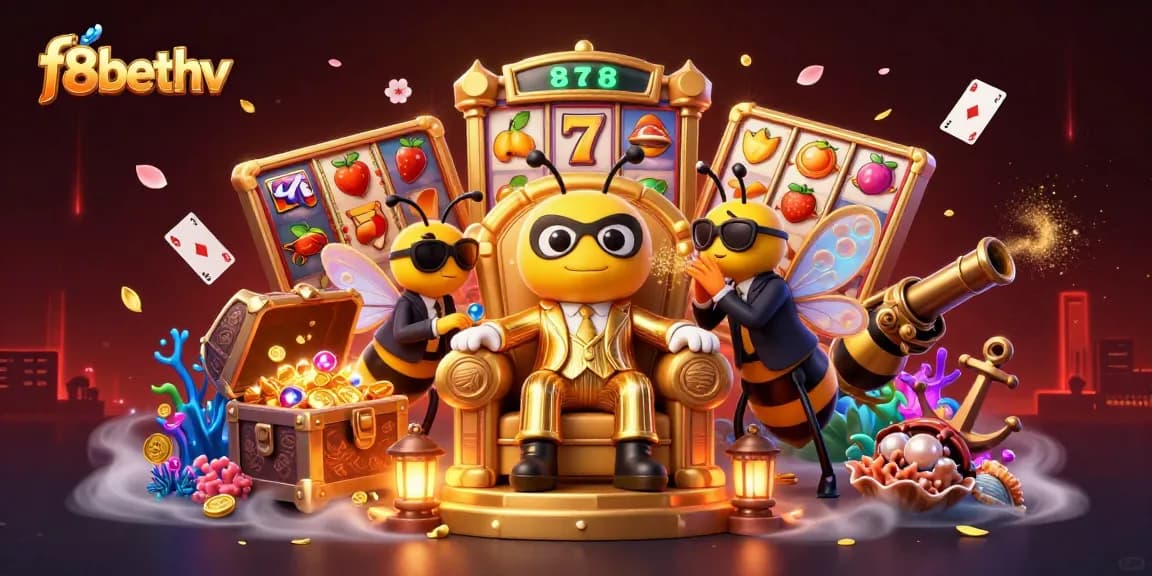 Engage with f8bethv's thrilling slot reels and vibrant casino elements in this captivating scene.