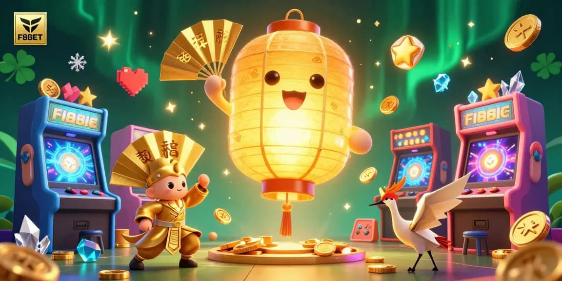 F8BET casino illustration showcasing a vibrant gaming scene with unique characters and dynamic elements.