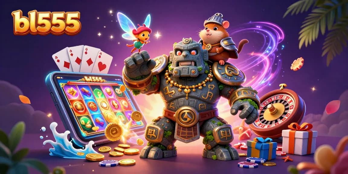 Experience bl555's dynamic casino action with a golem guardian and spirited companions.