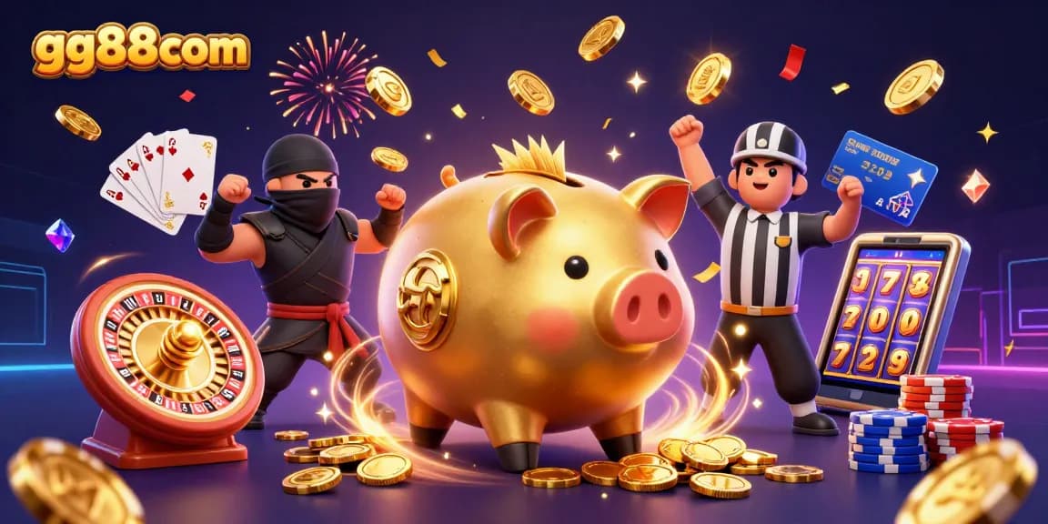 Engage in thrilling gameplay at gg88com with an exhilarating casino scene featuring dynamic characters and vibrant game elements.