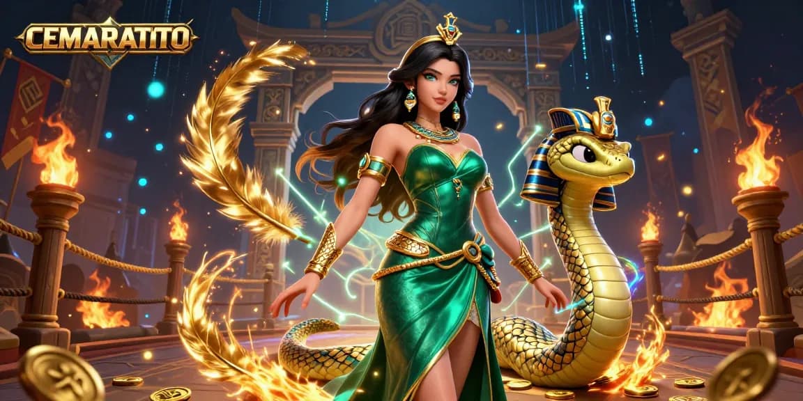 CEMARATOTO presents a vibrant 3D casino scene showcasing a winning gaming atmosphere with golden elements and dynamic characters.