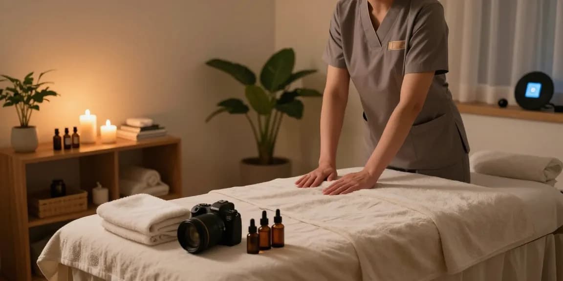 Experience premium 강서구출장마사지 in a tranquil home setting with a therapist preparing for relaxation.