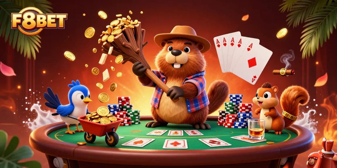 Experience thrilling wins at F8BET with lively poker scenes featuring a beaver and acorns.