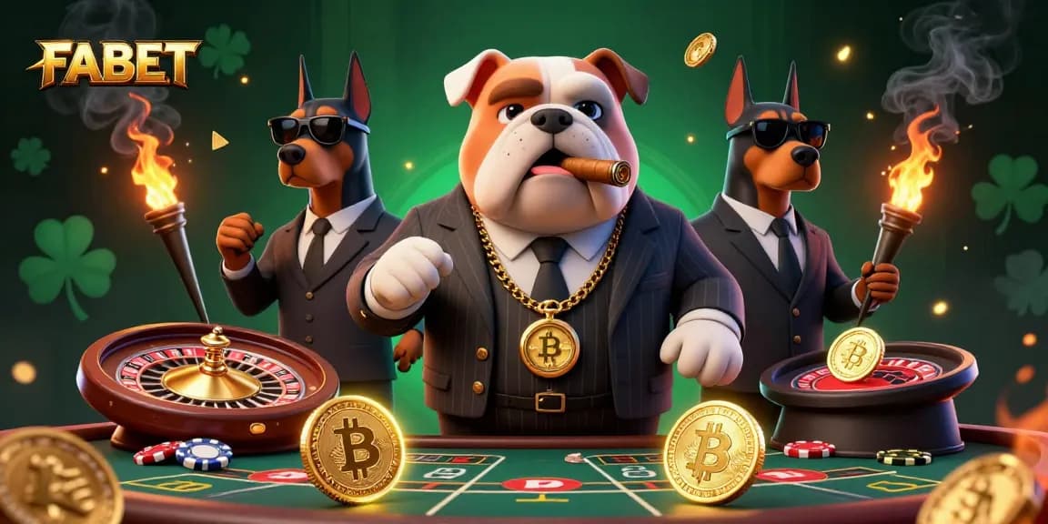 Engage with FABET's thrilling gaming environment featuring a mafia boss and security, showcasing casino excitement.