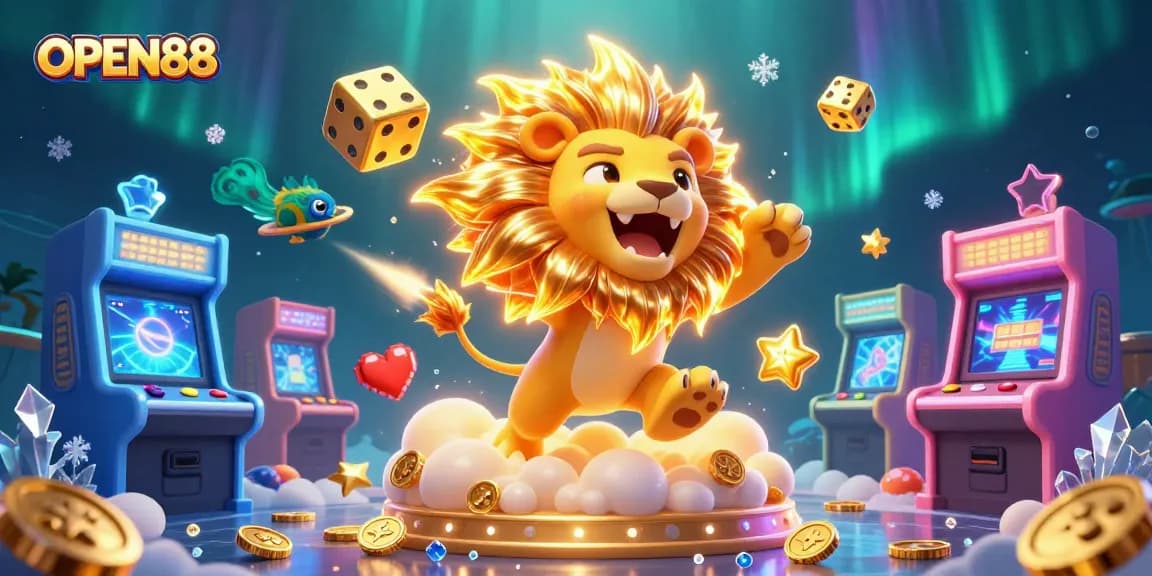 Engage in exciting gameplay with OPEN88, featuring vibrant 3D characters and casino elements.