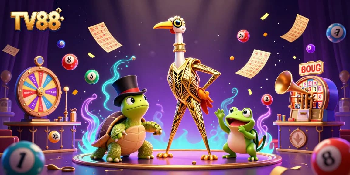Experience thrilling gambling at TV88 with dynamic lottery balls, lively characters, and vibrant casino elements.