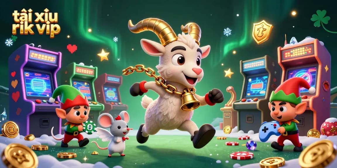 Experience tài xỉu rik vip excitement with a festive casino scene featuring colorful characters and vibrant gaming elements.