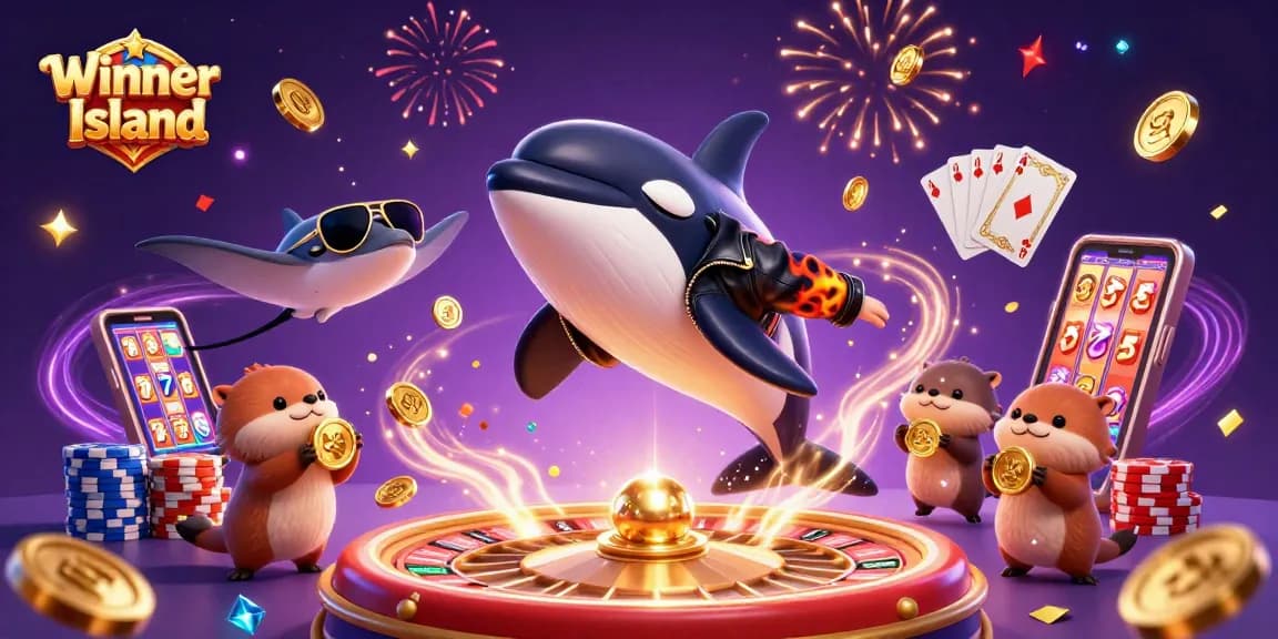 Engage in adventurous gaming at Winner Island Casino, surrounded by thrilling casino elements.