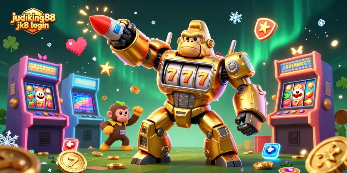 Join the excitement at judiking88 jk8 login with a vibrant 3D casino scene filled with games and action.