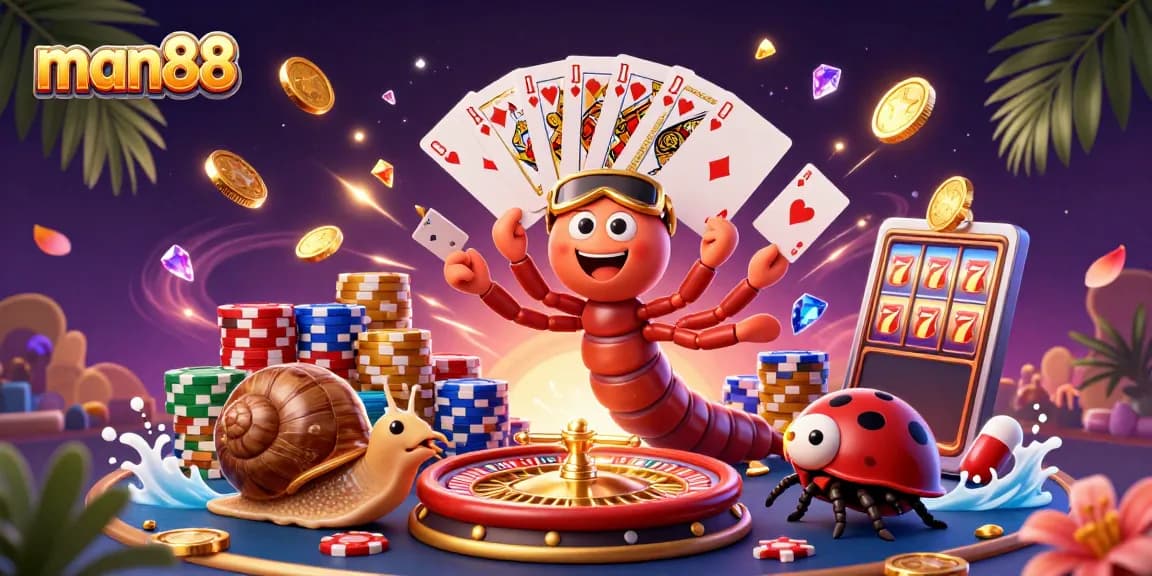 man88 features a 3D millipede dealer, high-roller snail, and exciting casino elements.
