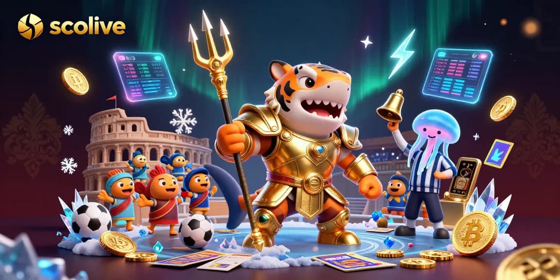 Socolive showcases an energetic underwater scene with a tiger shark in gladiator armor, celebrating sports betting activities.