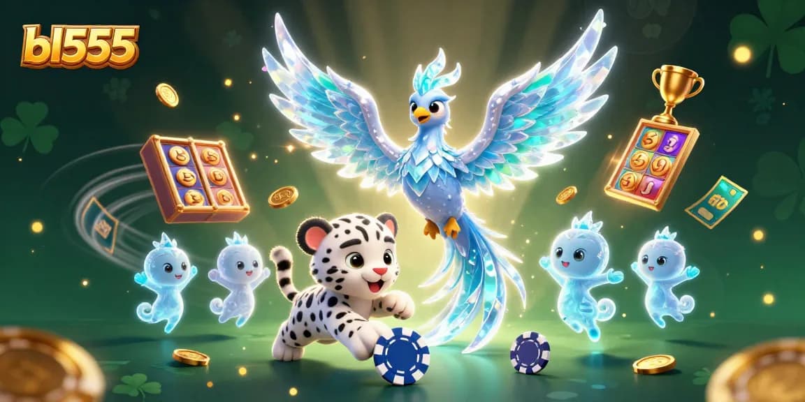 Experience the thrill of winning at bl555 with a dazzling casino scene featuring an ice phoenix and rich game elements.