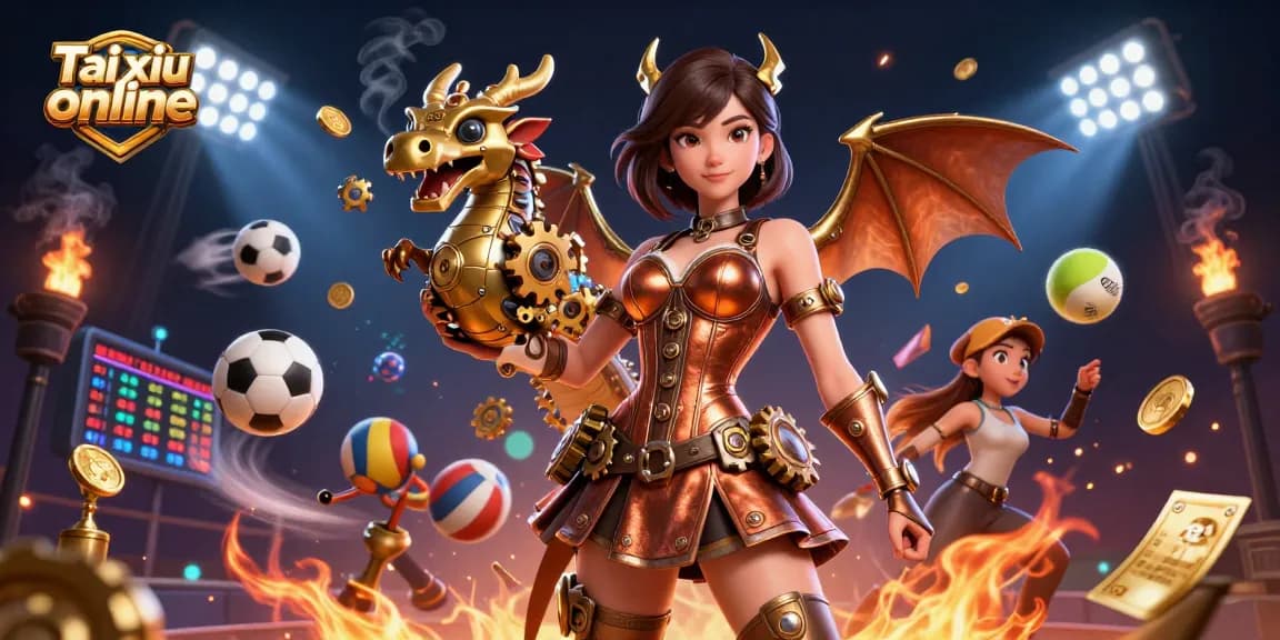 Experience excitement with Tai xiu online, featuring dynamic gameplay highlighted by a golden trophy and vibrant casino elements.