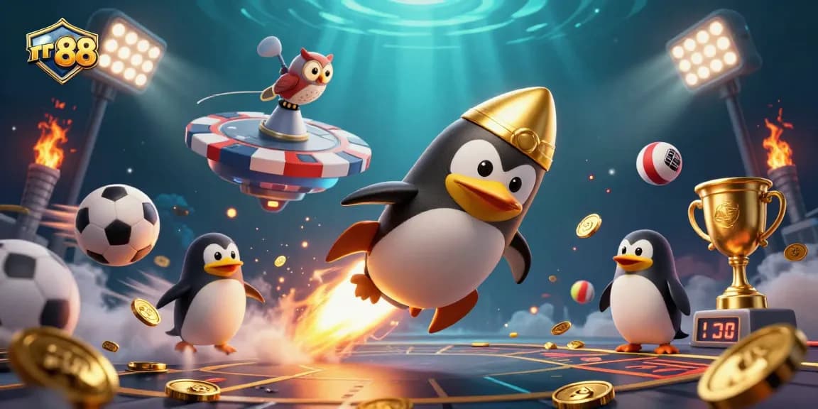 Engage in thrilling gameplay at rr 88 with a golden penguin guiding your bets in a dynamic casino universe.