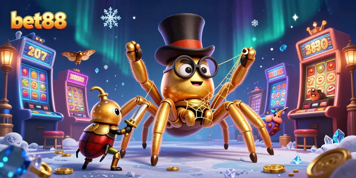 Experience the exciting slot action at bet88 with a golden tarantula and brave beetle knight.