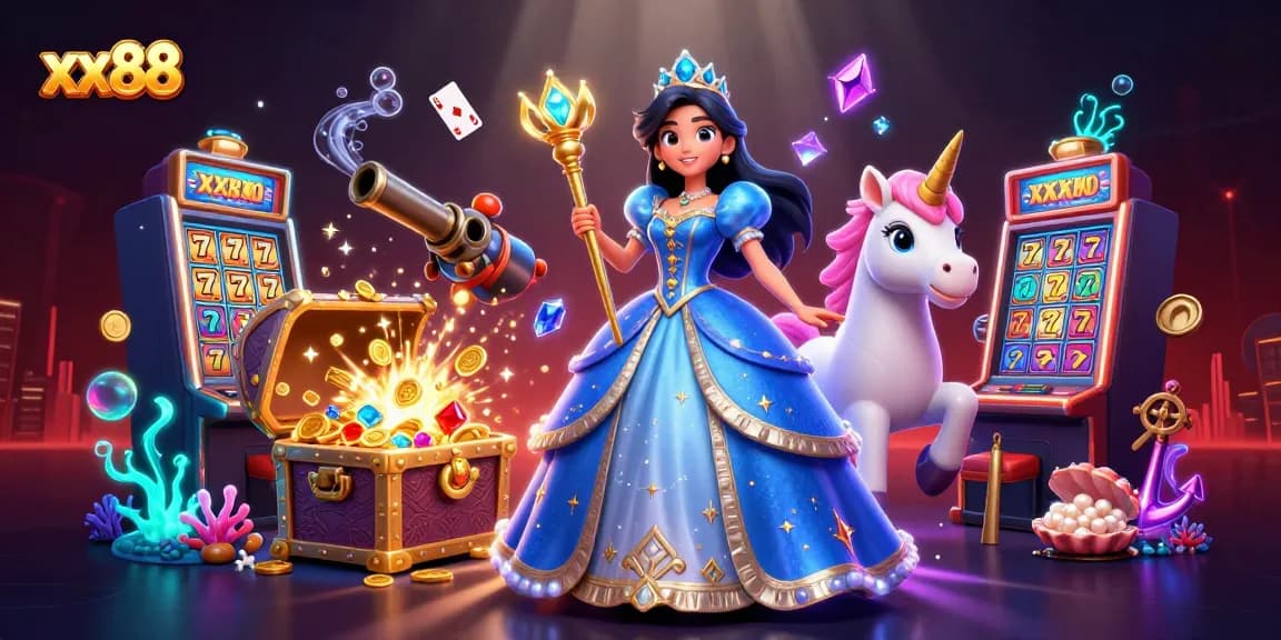 Experience the thrill of xx88 with slot machines, magical gems, and lively characters.