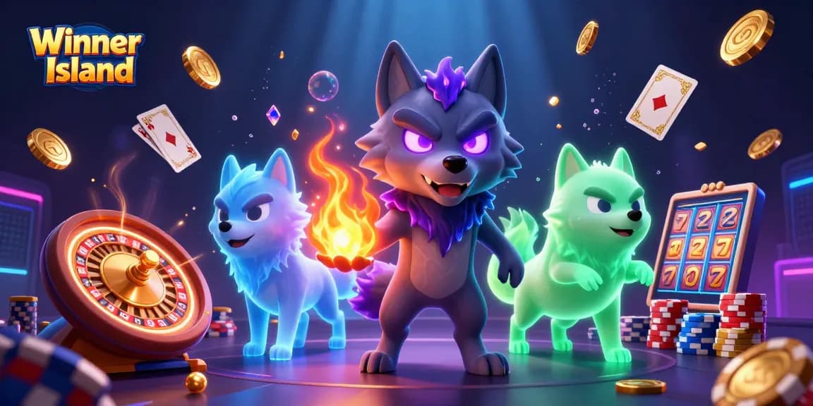 Win big at Winner Island Casino with vibrant 3D wolves and exciting gaming elements.
