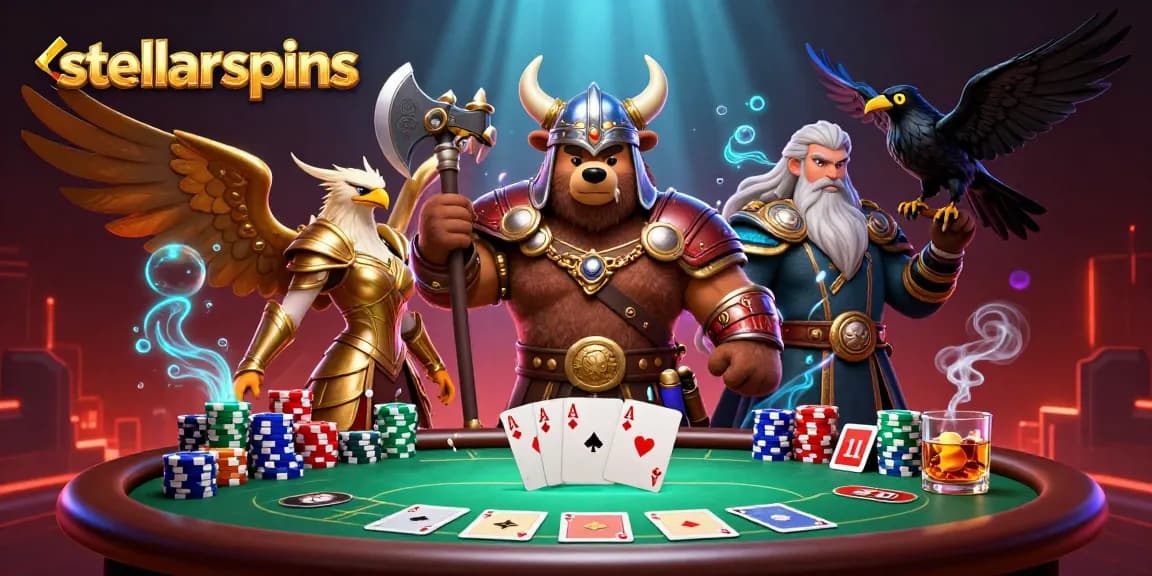Experience thrilling gameplay with stellarspins in this dynamic poker scene featuring vibrant characters.