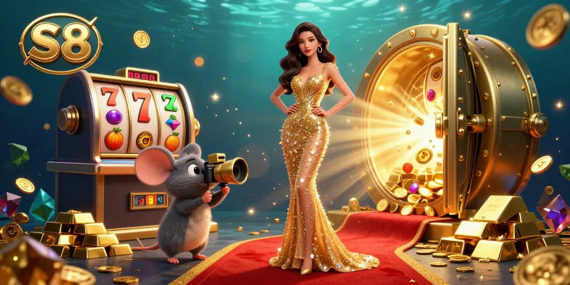 Win big with S8 in this vibrant casino scene filled with jackpots and treasures.