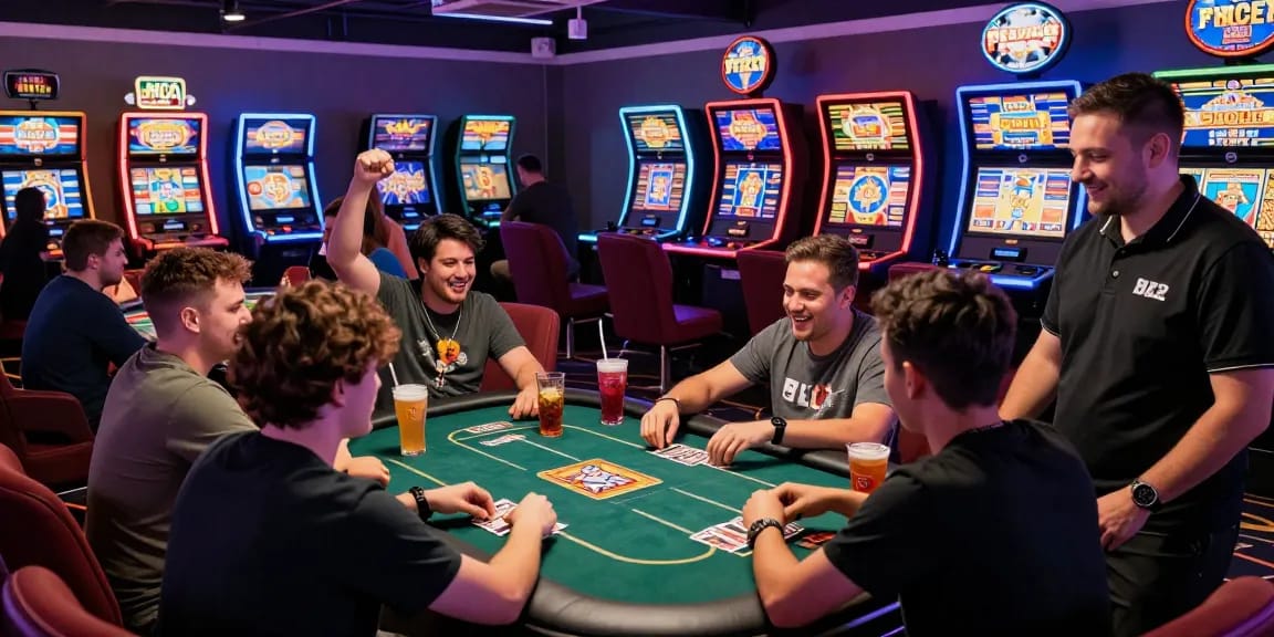 Enthusiastic players at B52 Club enjoying exciting casino games in a vibrant gaming lounge.
