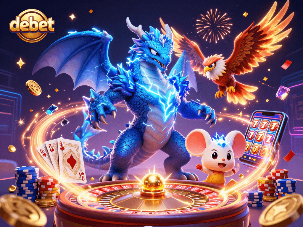 Engage with debet through this vibrant illustration of casino action featuring a thunder dragon and dynamic elements.
