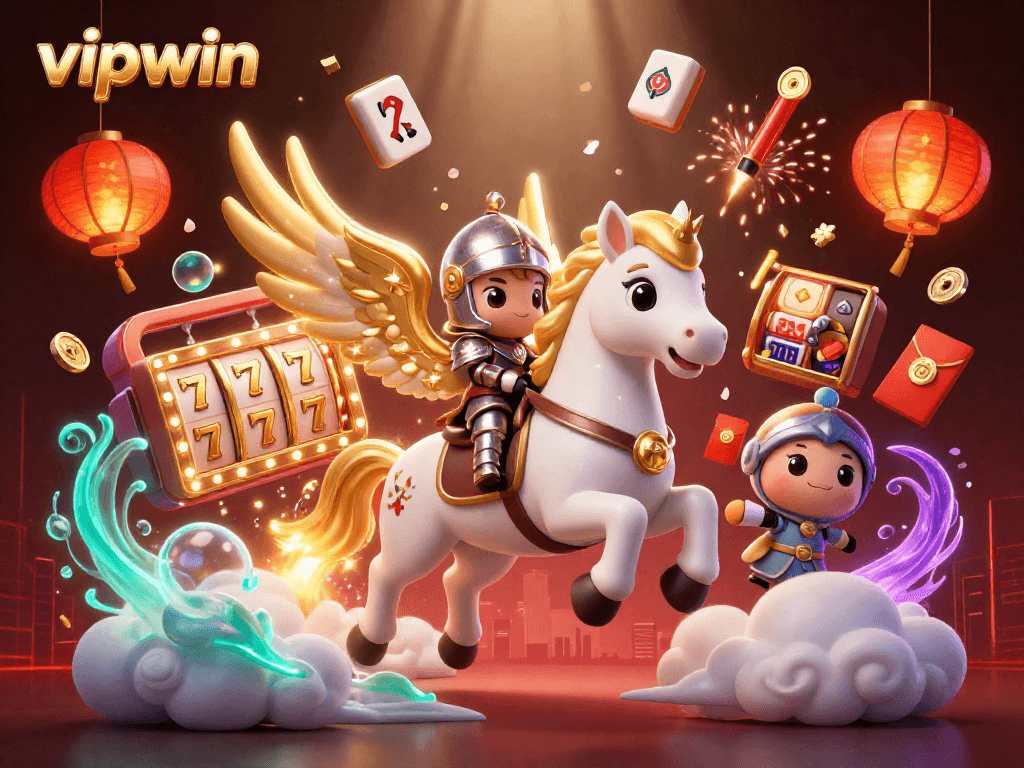 Experience the excitement of vipwin with a vibrant casino-themed 3D illustration featuring dynamic game elements.
