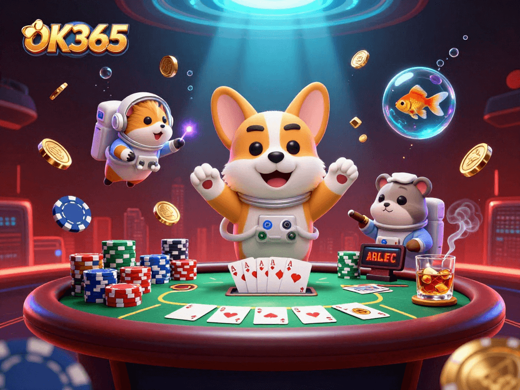 Experience ultimate gaming fun with OK365's vibrant casino scene featuring unique characters and thrilling game elements.