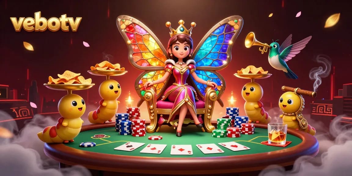 Play poker with vebotv while enjoying a vibrant atmosphere of colorful characters and exciting game elements.