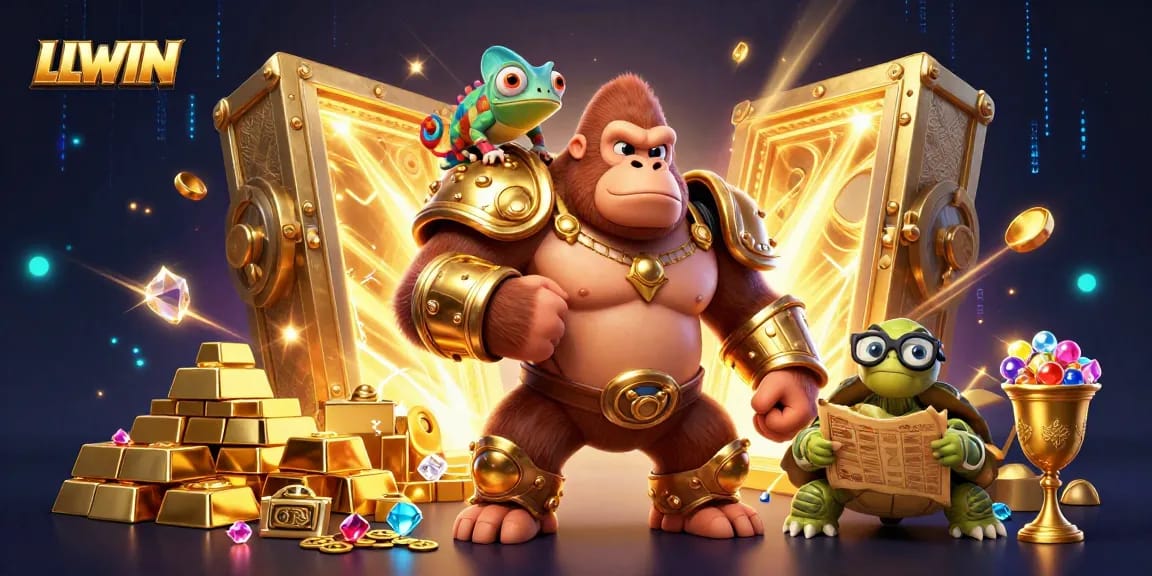 LLWIN engages players with a dazzling casino scene featuring enchanting characters and rich treasures.