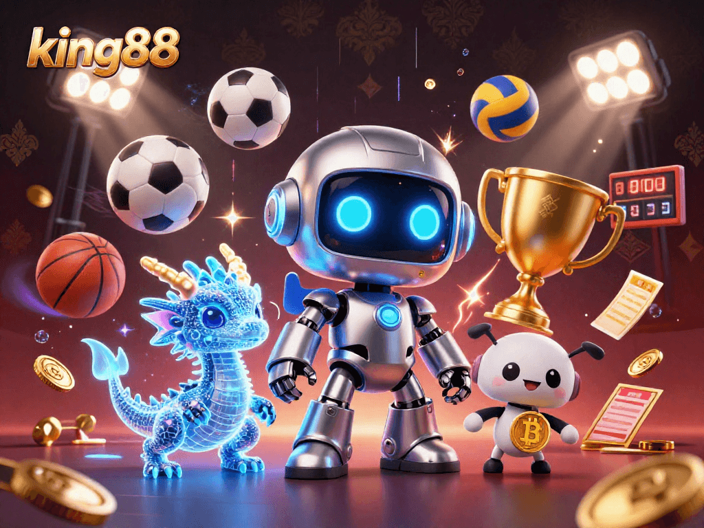 Experience thrilling sports betting with king88 in this dynamic and vibrant casino illustration.