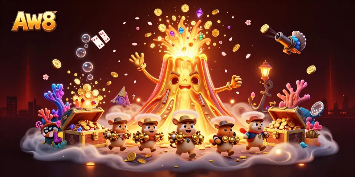 AW8 engages players in a vibrant casino adventure with gold coins and treasure galore.