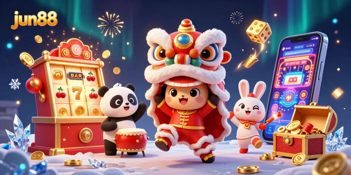 Experience epic wins at jun88 with vibrant casino magic and festive characters celebrating.