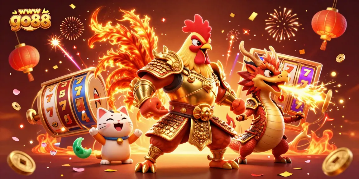 Experience thrilling gameplay at wwwgo88 with dynamic slot reels, celebrating characters, and festive elements.