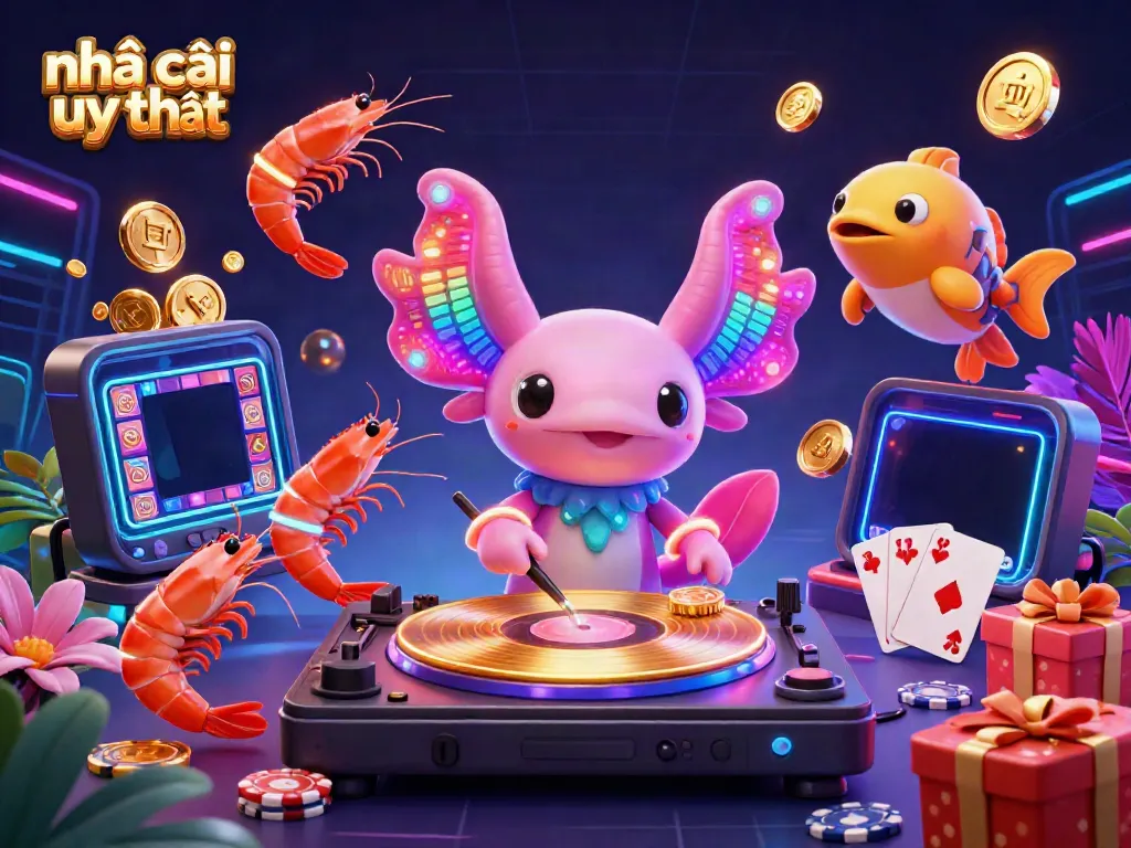 Experience the excitement at nhà cái uy tín with vibrant characters and engaging casino games in a neon underwater world.