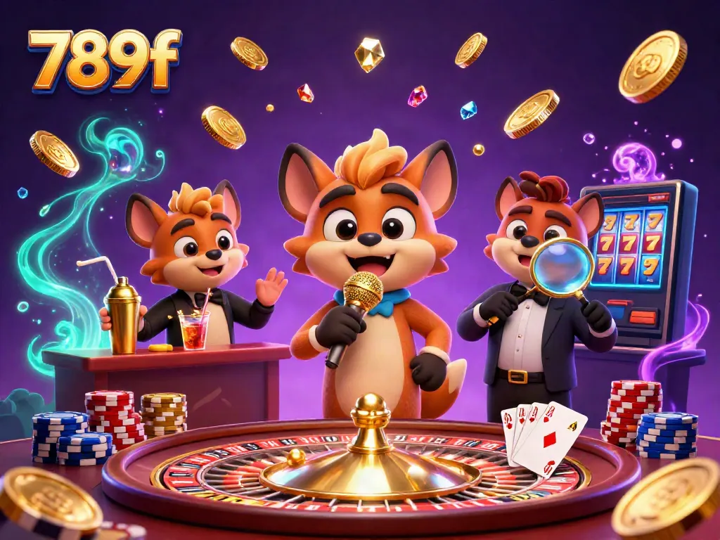 Experience the vibrant comedy casino scene with 789f's hyena characters delivering laughs and drinks.