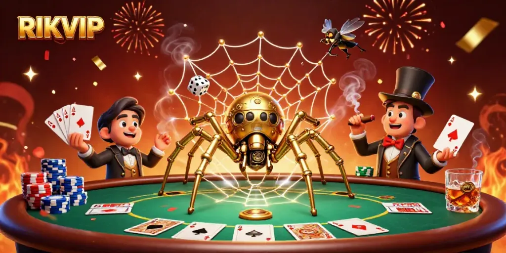 Experience the thrill of RIKVIP gaming with steampunk characters and vibrant casino elements.