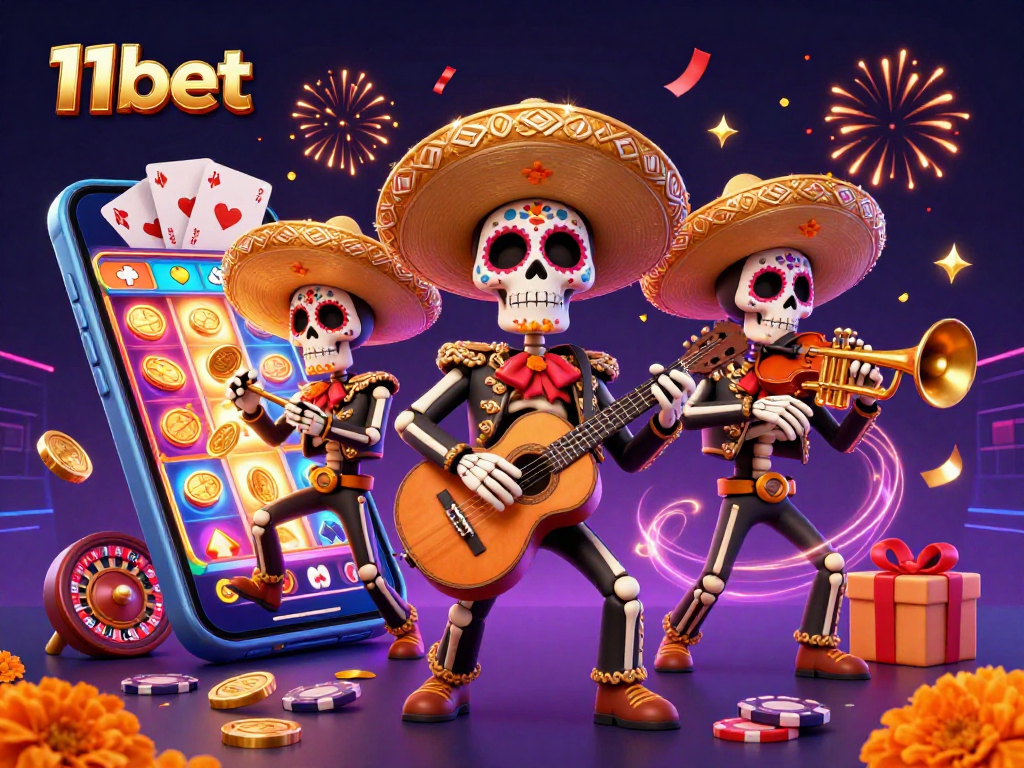Experience thrilling gameplay with 11bet's vibrant casino scene featuring a dynamic mariachi band.