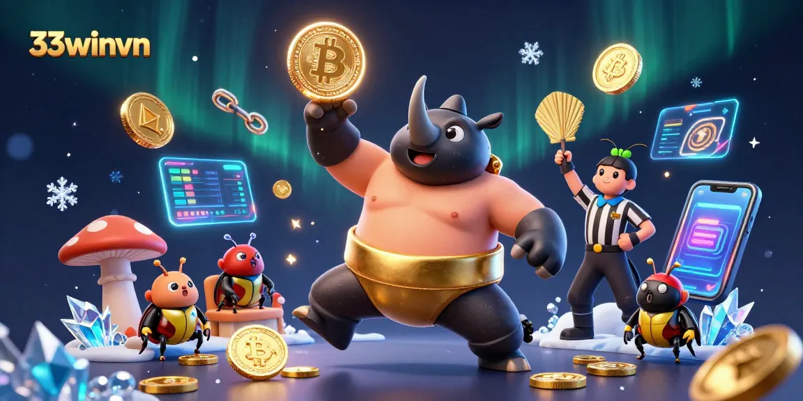 Experience the thrilling gaming action at 33winvn with vibrant characters and dynamic crypto elements.