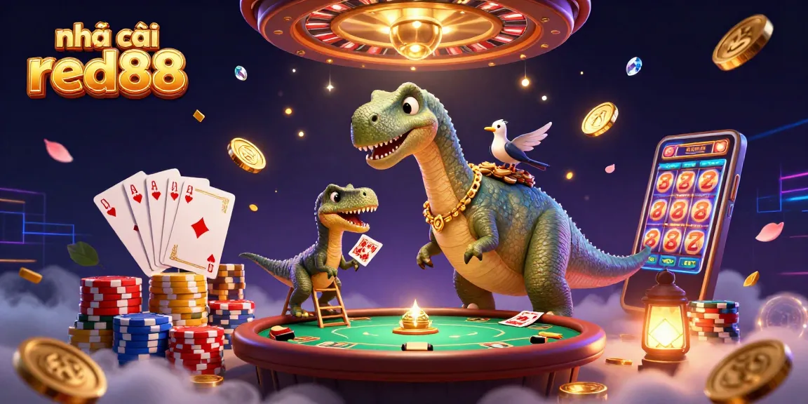 Enjoy vibrant casino action with nhà cái red88 in a dynamic illustration filled with playful characters and game elements.
