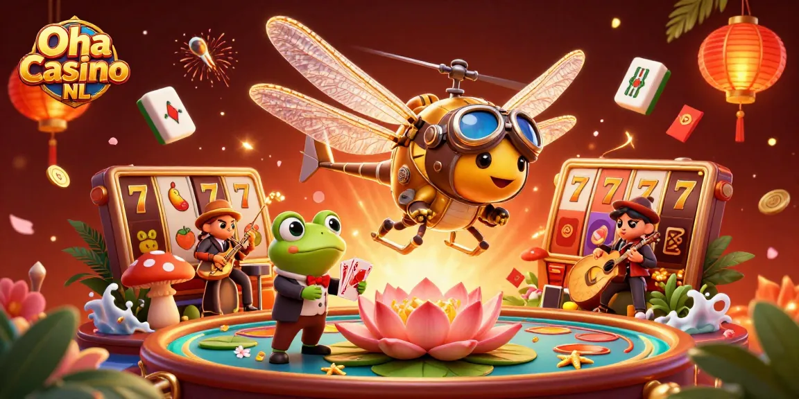 Speel slots bij Oha Casino NL met een levendige scène vol actie en gokkasten.