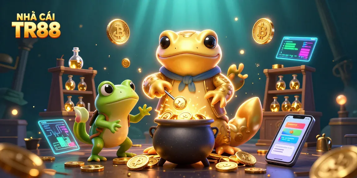 Experience excitement at NHÀ CÁI TR88 while winning gold coins in a vibrant 3D casino scene.