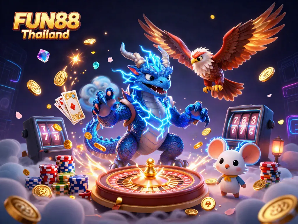 Engage in exciting gameplay with FUN88 Thailand, featuring vibrant gaming elements and dynamic characters.