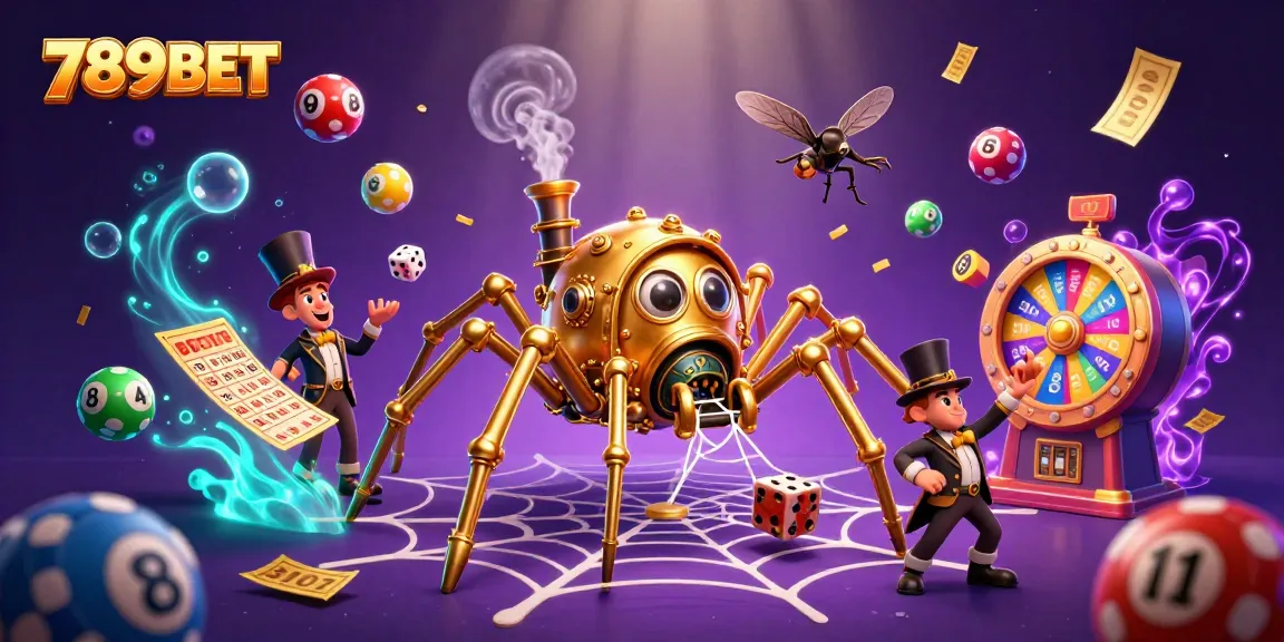 Experience the thrill of winning at 789BET, where a steampunk spider captures random fortunes from dynamic lottery games.