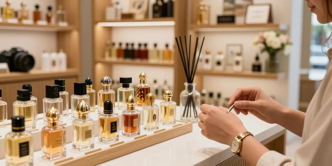 Parfum sample kopen in luxe omgeving met verschillende Arabische parfums
