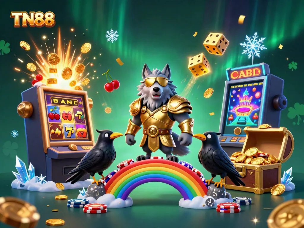 Experience thrilling TN88 casino adventures with Odin and ravens on a vibrant, dynamic slot scene.