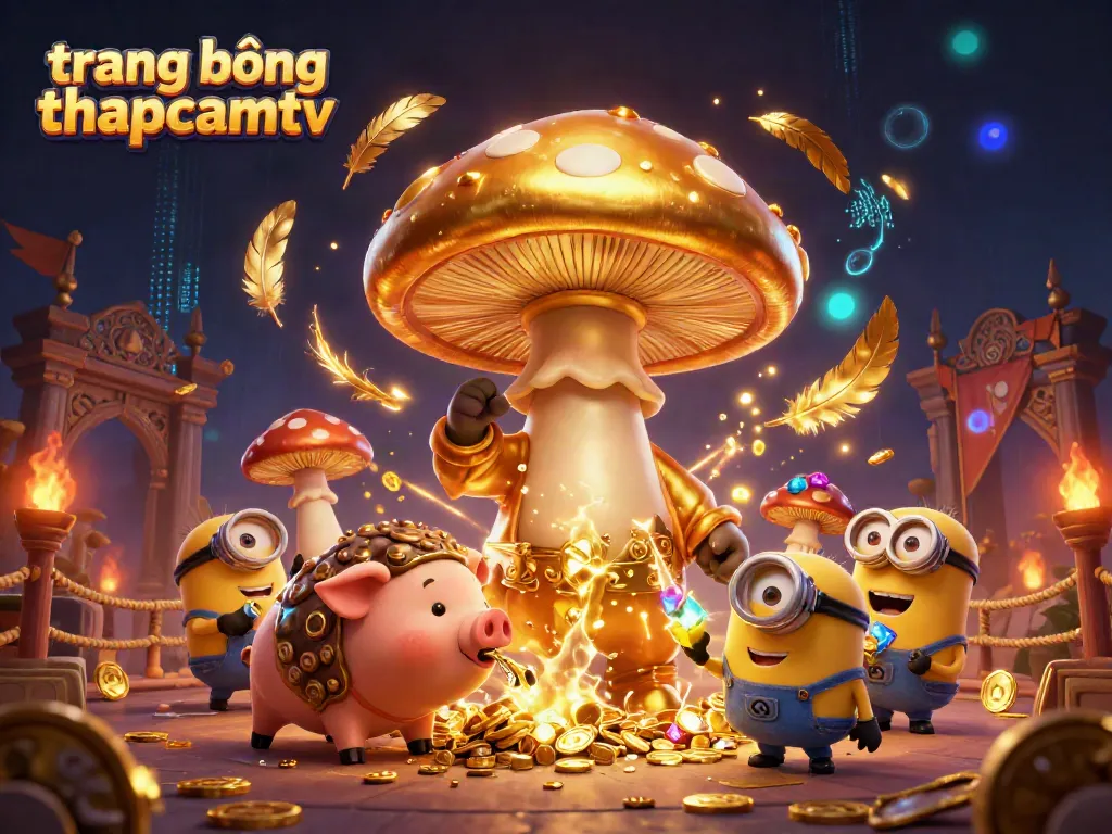 Engaging scene of trang bóng thapcamtv showcasing dynamic 3D characters surrounded by casino-themed elements, capturing excitement